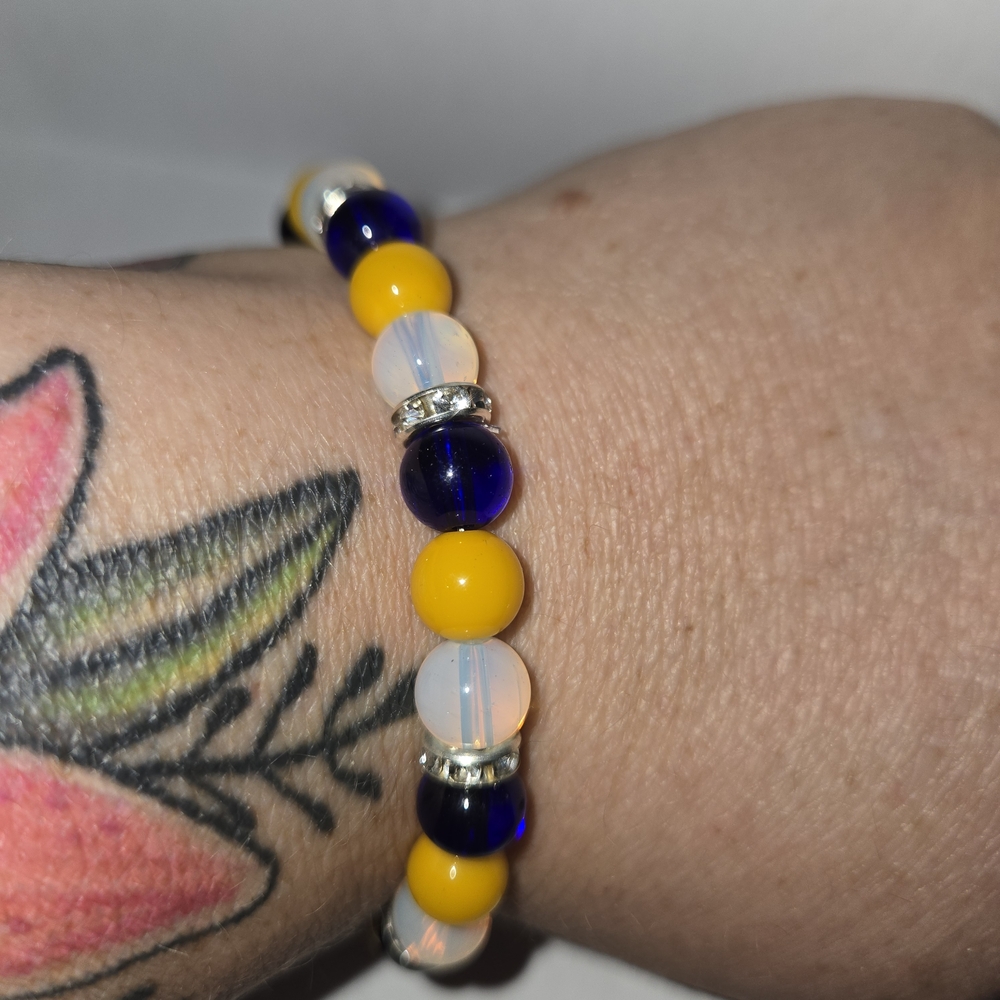 (4 For $30)       Hand Crafted Blue and Yellow Beaded Bracelet